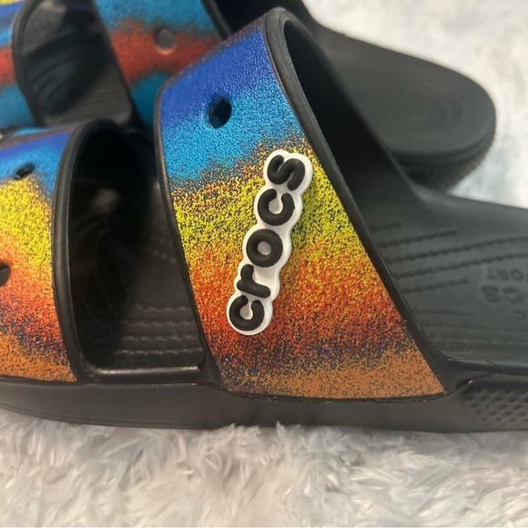 CROCS Black and Blue Sandals Sporty Summer Slides - Picture 4 of 6